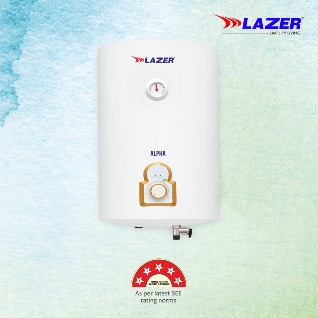 Lazer Alpha Storage Water Geyser Vertical Glassline Star White